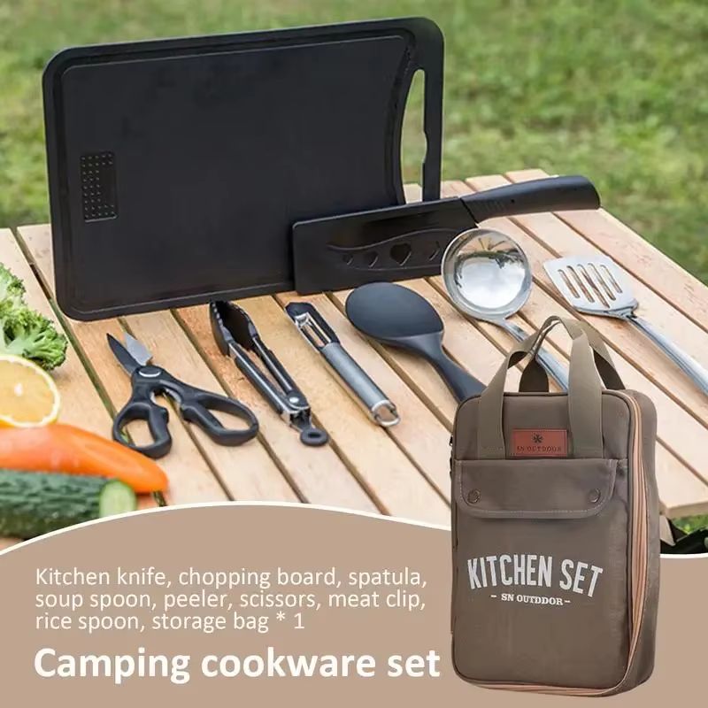 8pcs Camping Kitchen Cookware  - đánh giá và giá Camping Hiking Cooking